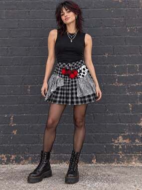 Divided Women’s Size 6 Upcycled Plaid Mini Skirt Punk Goth Patchwork